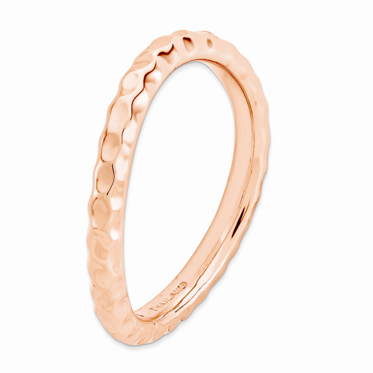Alternate view of the 2.25mm Stackable 14K Rose Gold Plated Silver Curved Hammered Band by The Black Bow Jewelry Co.