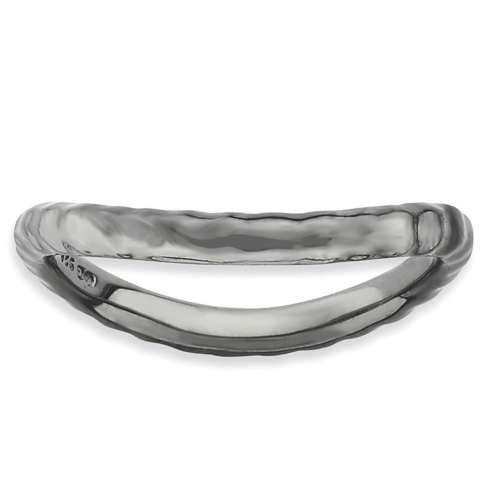2.25mm Stackable Black Plated Silver Curved Hammered Band, Item R9160 by The Black Bow Jewelry Co.