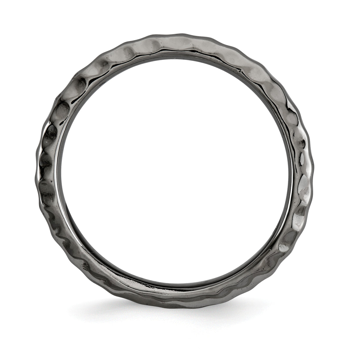 Alternate view of the 2.25mm Stackable Black Plated Silver Curved Hammered Band by The Black Bow Jewelry Co.
