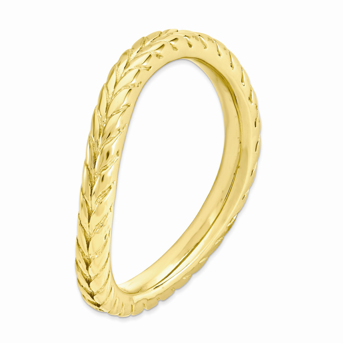 Alternate view of the 2.25mm Stackable 14K Yellow Gold Plated Silver Curved Wheat Band by The Black Bow Jewelry Co.