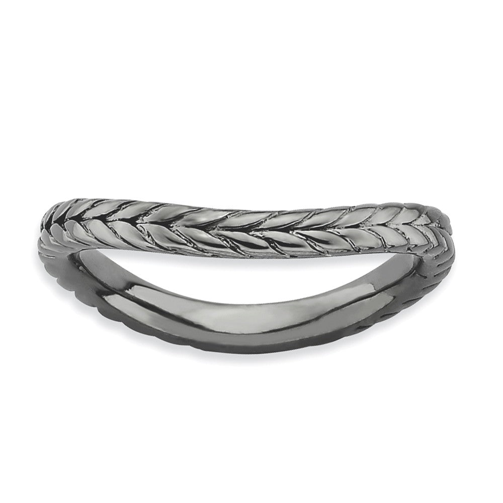 2.25mm Stackable Black Plated Silver Curved Wheat Band, Item R9164 by The Black Bow Jewelry Co.