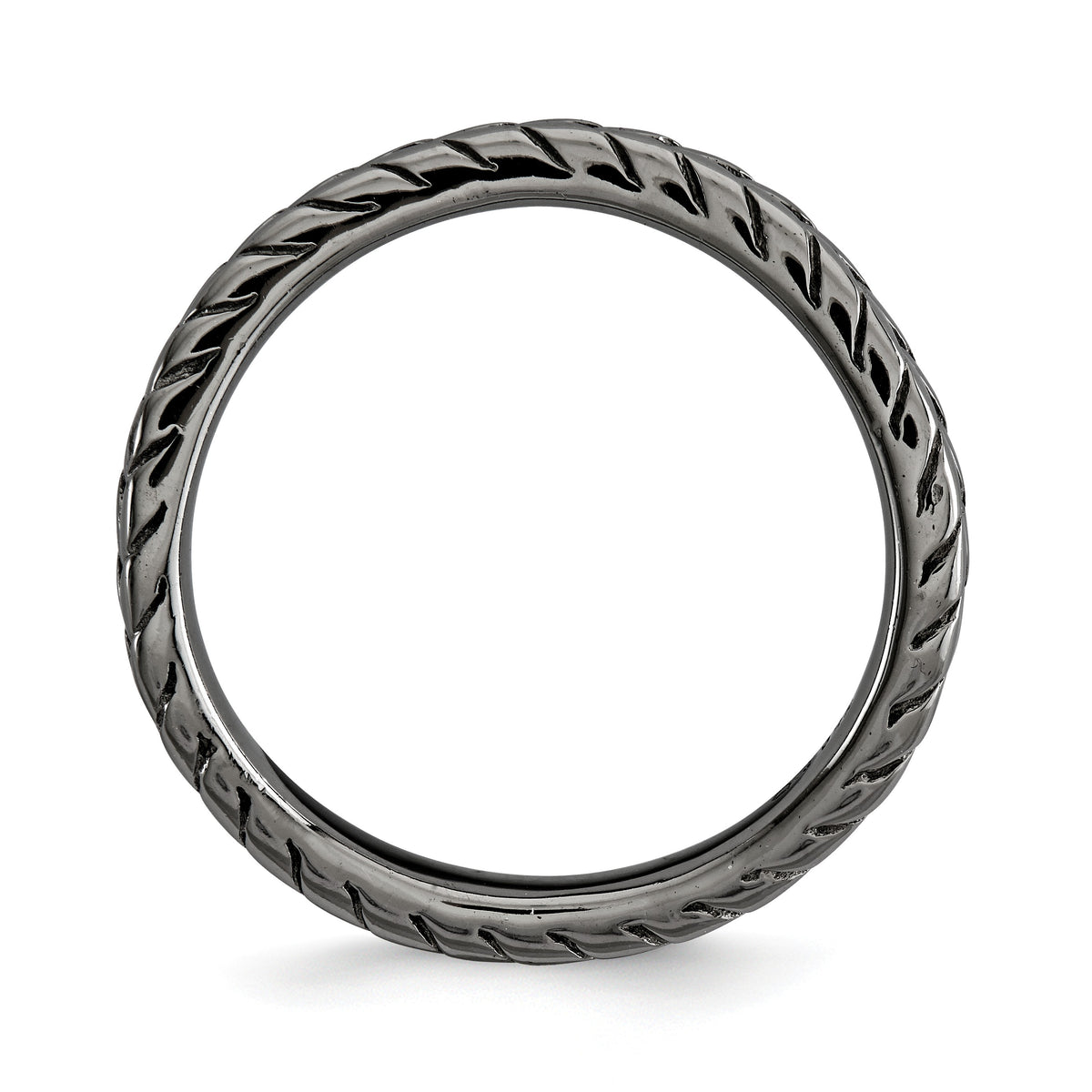 Alternate view of the 2.25mm Stackable Black Plated Silver Curved Wheat Band by The Black Bow Jewelry Co.