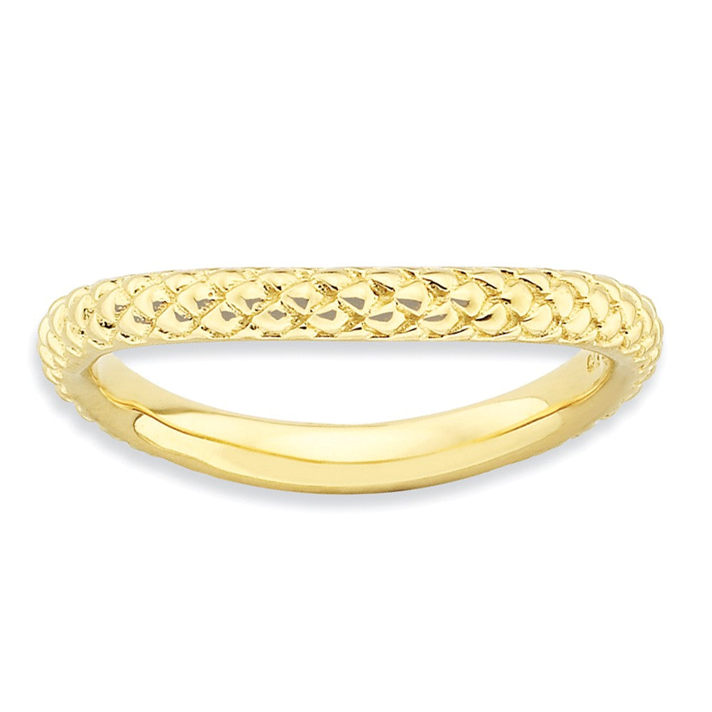 2.25mm Stackable 14K Yellow Gold Plated Silver Curved Textured Band, Item R9169 by The Black Bow Jewelry Co.