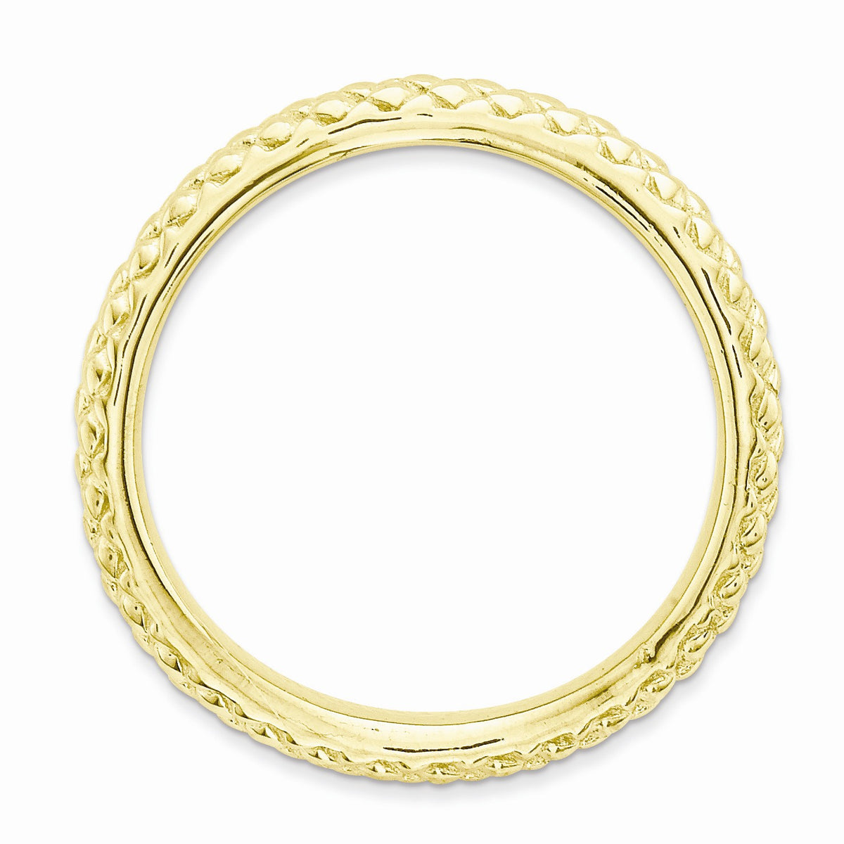 Alternate view of the 2.25mm Stackable 14K Yellow Gold Plated Silver Curved Textured Band by The Black Bow Jewelry Co.