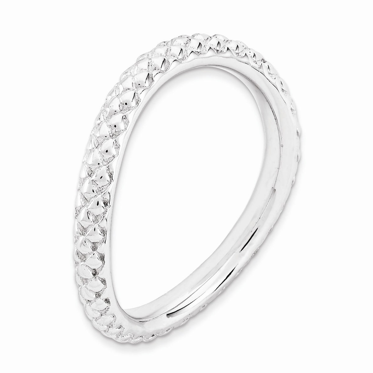 Alternate view of the 2.25mm Stackable Sterling Silver Curved Textured Band by The Black Bow Jewelry Co.