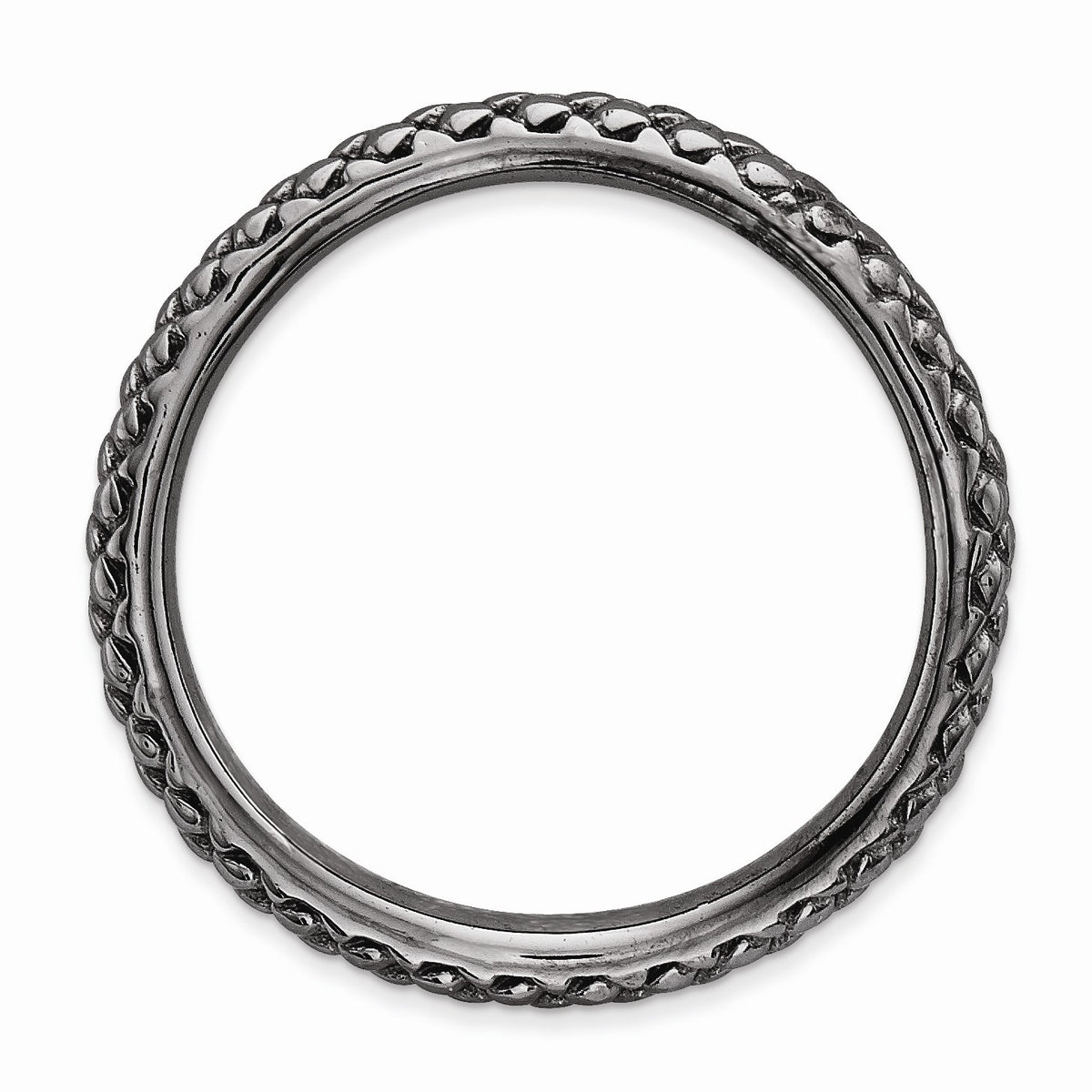 Alternate view of the 2.25mm Stackable Black Plated Silver Curved Textured Band by The Black Bow Jewelry Co.