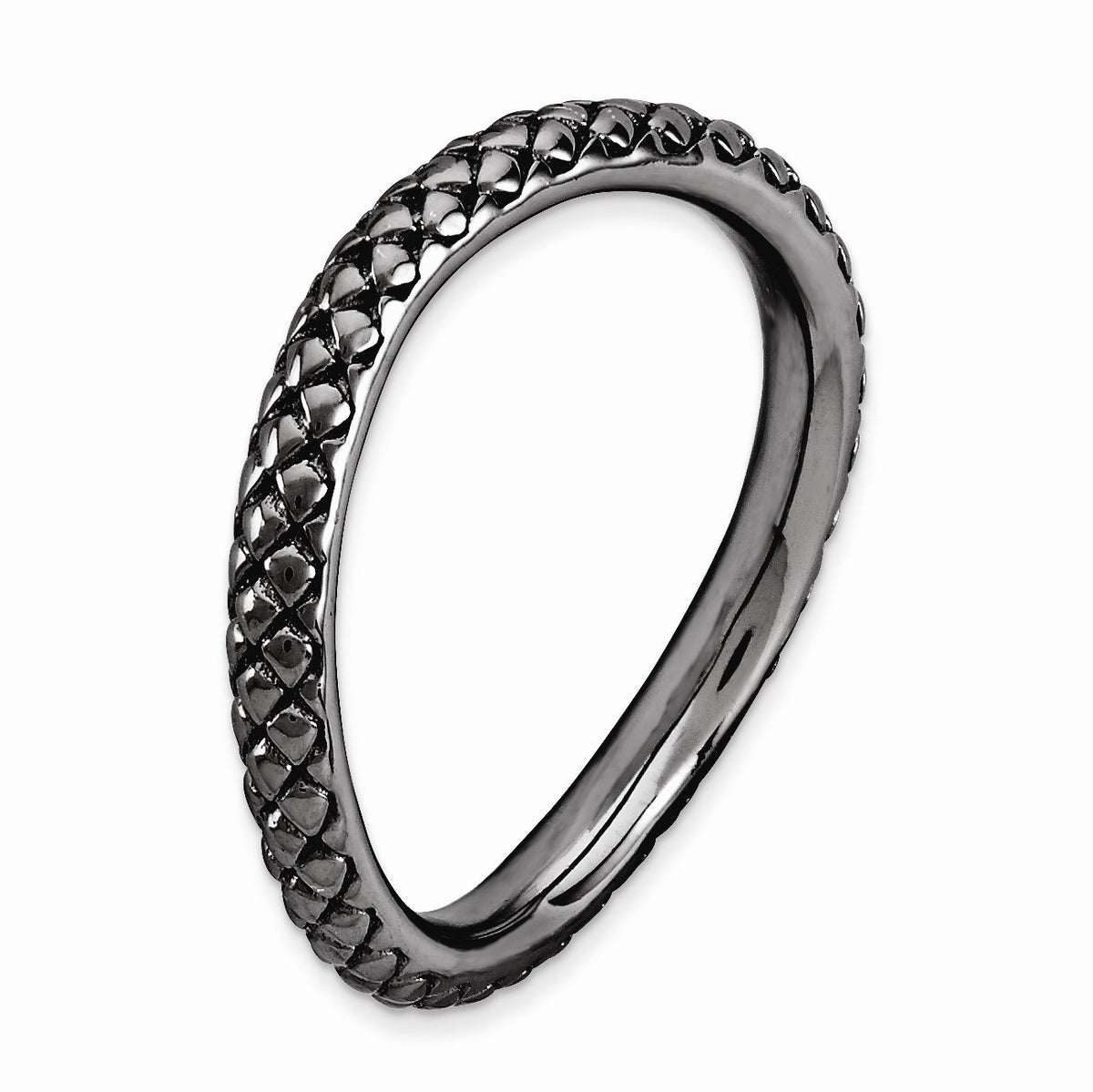 Alternate view of the 2.25mm Stackable Black Plated Silver Curved Textured Band by The Black Bow Jewelry Co.