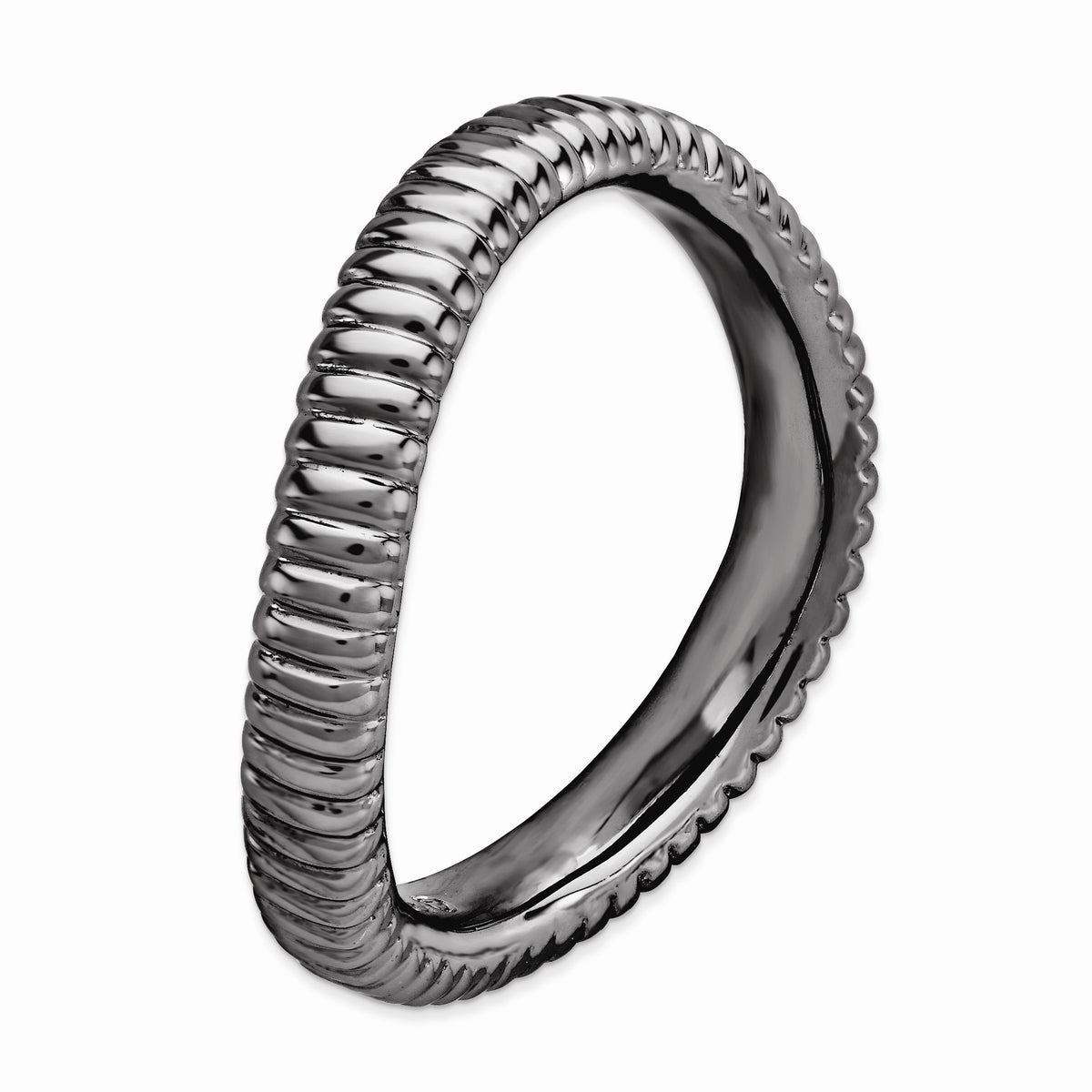 Alternate view of the 3.25mm Stackable Black Plated Silver Curved Band by The Black Bow Jewelry Co.