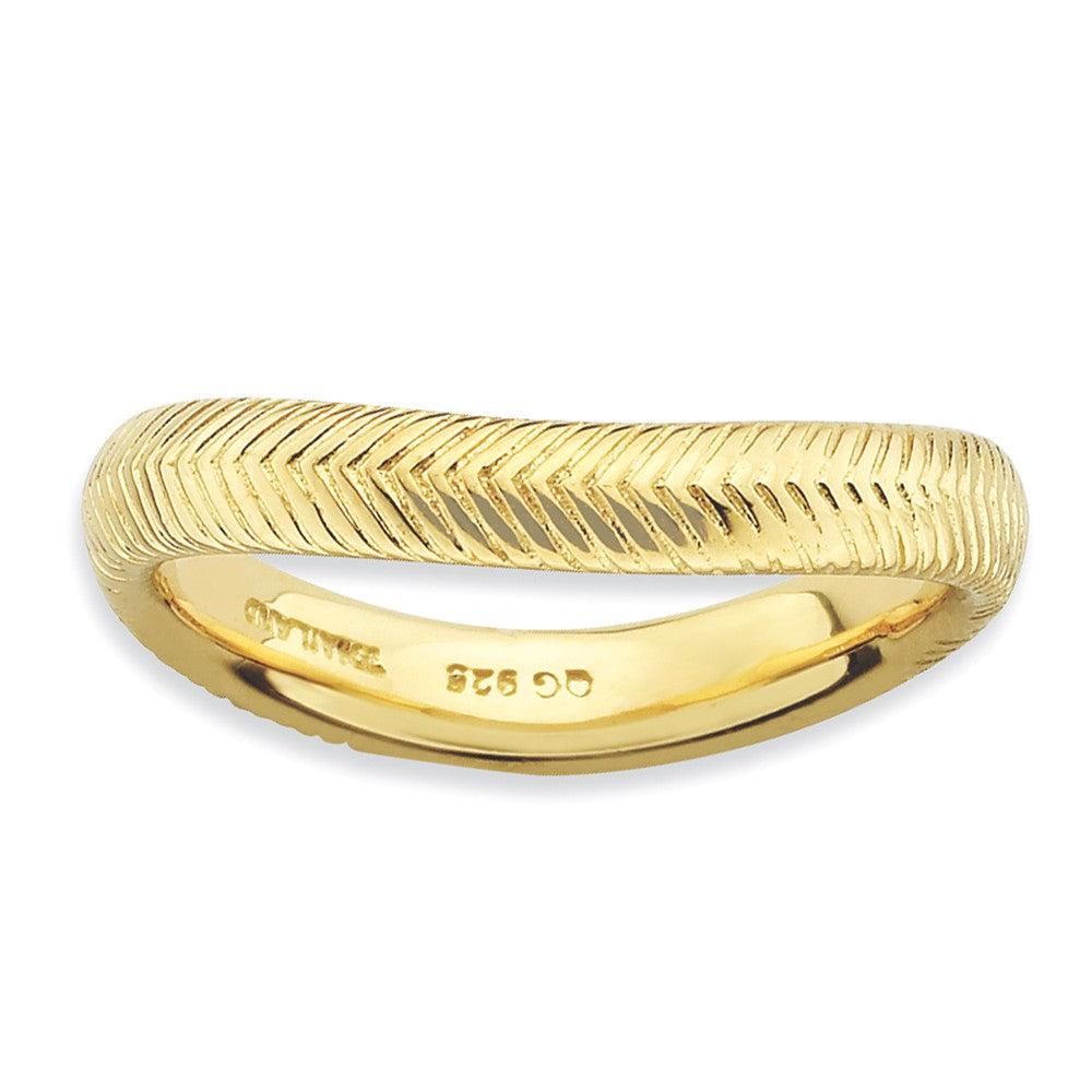 3.25mm Stackable 14K Yellow Gold Plated Silver Curved Herringbone Band, Item R9177 by The Black Bow Jewelry Co.