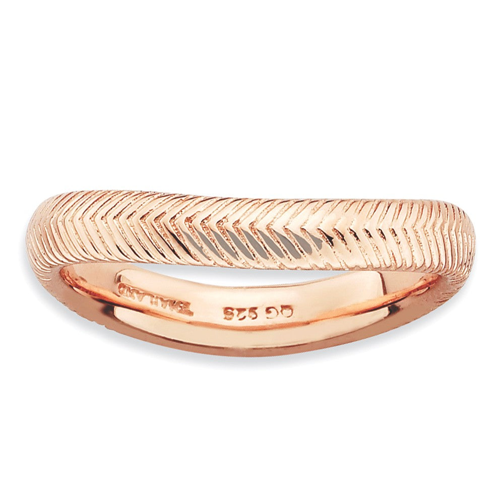 3.25mm Stackable 14K Rose Gold Plated Silver Curved Herringbone Band, Item R9179 by The Black Bow Jewelry Co.