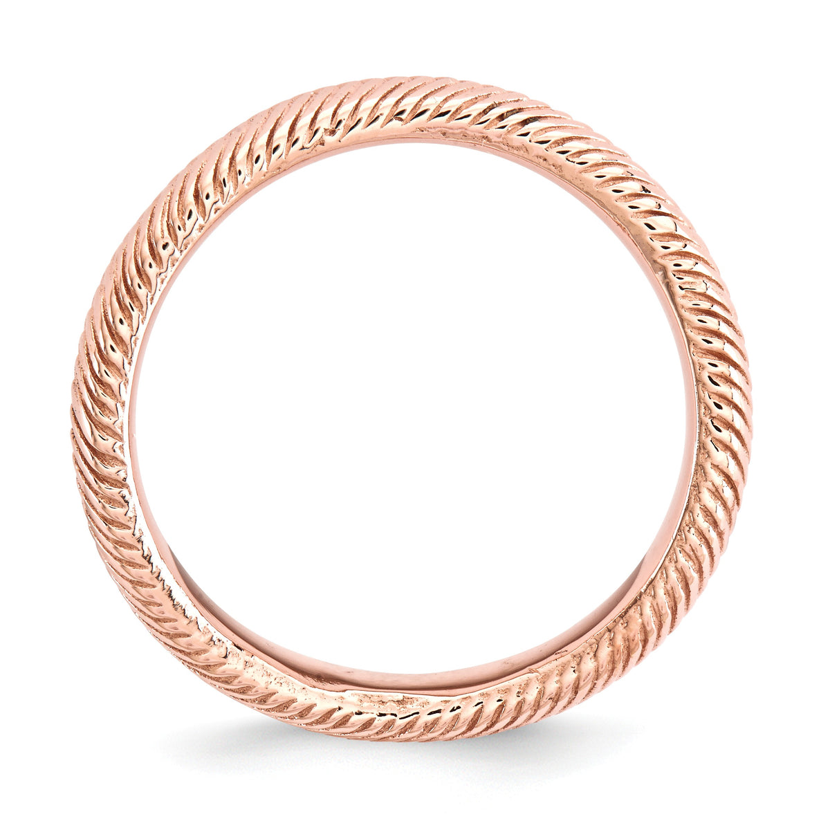 Alternate view of the 3.25mm Stackable 14K Rose Gold Plated Silver Curved Herringbone Band by The Black Bow Jewelry Co.