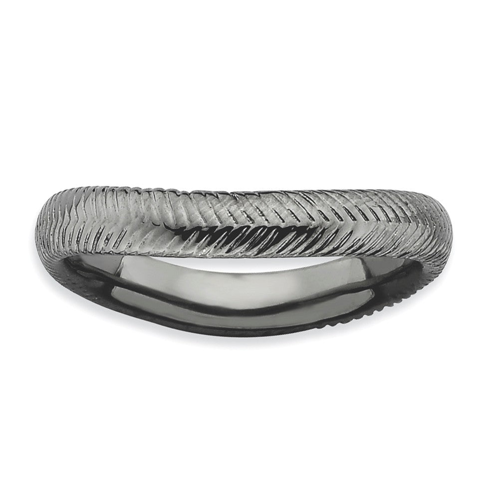 3.25mm Stackable Black Plated Silver Curved Herringbone Band, Item R9180 by The Black Bow Jewelry Co.