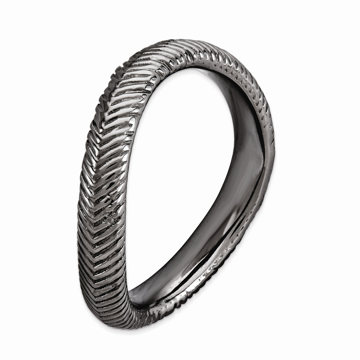 Alternate view of the 3.25mm Stackable Black Plated Silver Curved Herringbone Band by The Black Bow Jewelry Co.