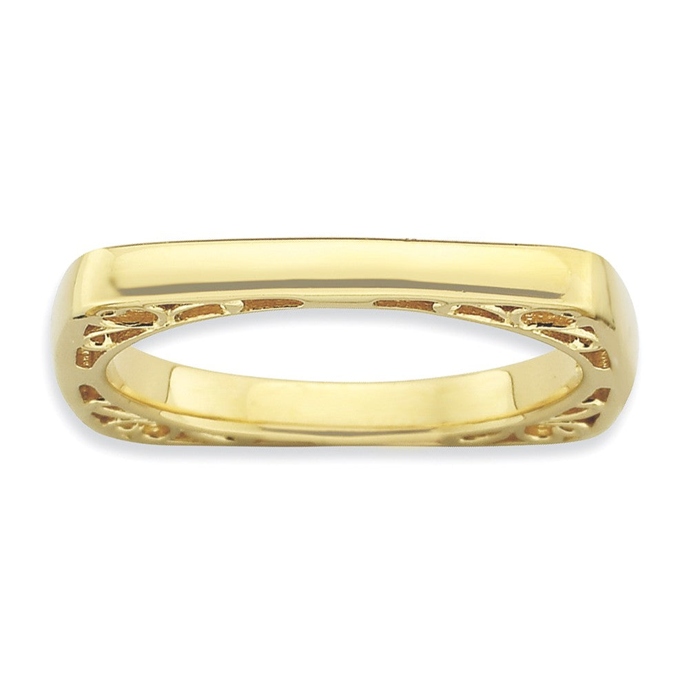 2.25mm Stackable 14K Yellow Gold Plated Silver Square Side Scroll Band, Item R9181 by The Black Bow Jewelry Co.