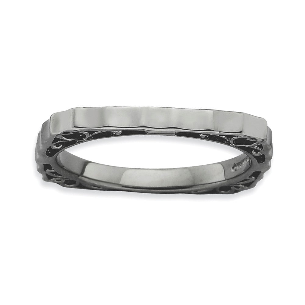 2.25mm Stackable Black Plated Silver Square Concave and Scroll Band, Item R9188 by The Black Bow Jewelry Co.