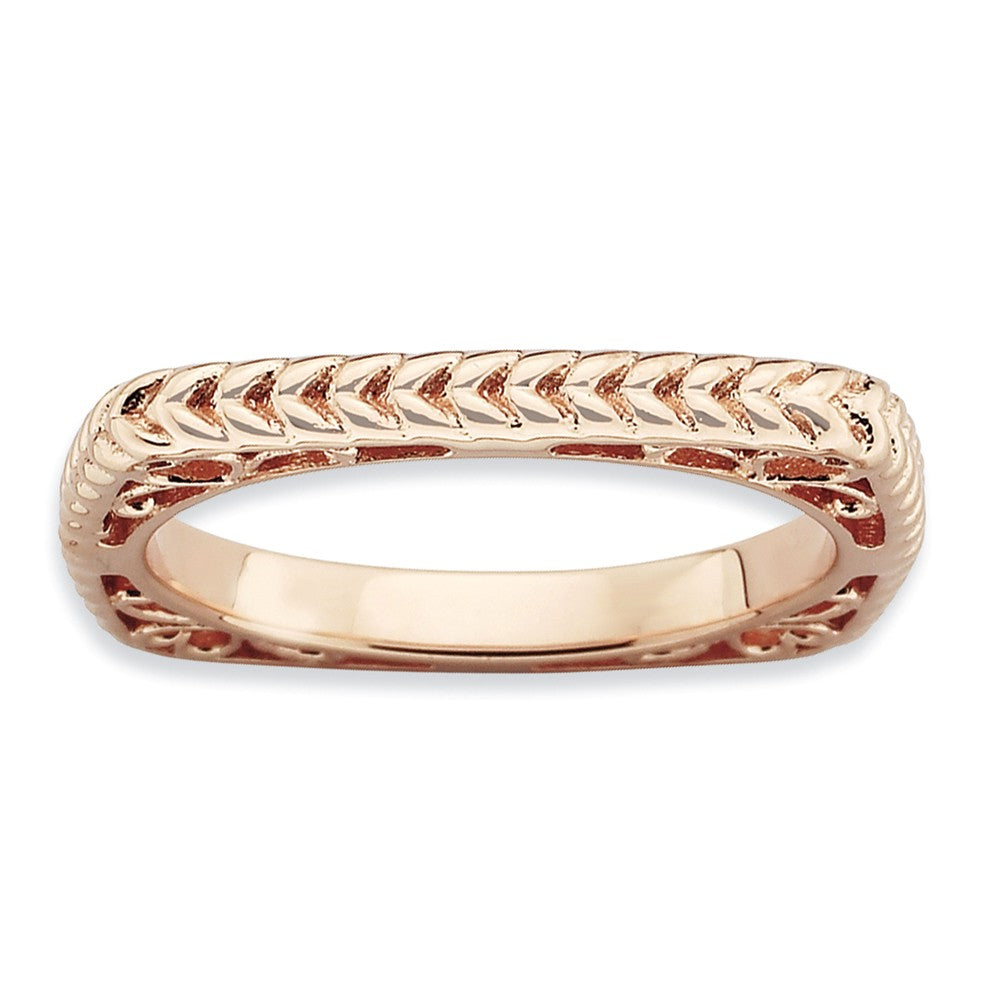 Stackable 14K Rose Gold Plated Silver Square Wheat Band, Item R9191 by The Black Bow Jewelry Co.