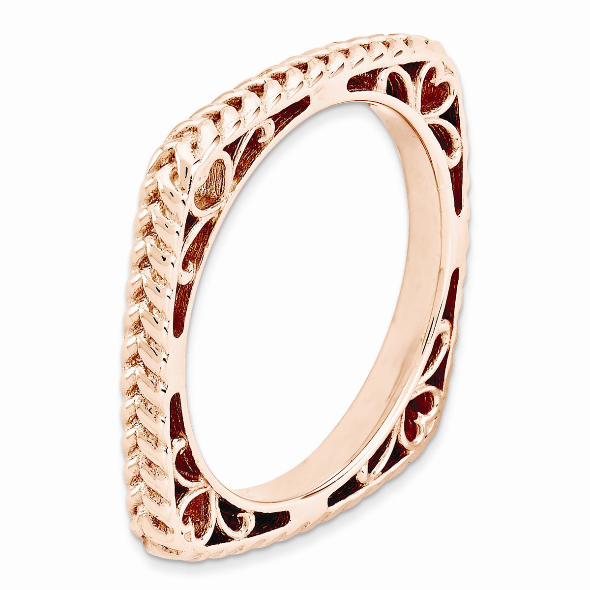 Alternate view of the Stackable 14K Rose Gold Plated Silver Square Wheat Band by The Black Bow Jewelry Co.