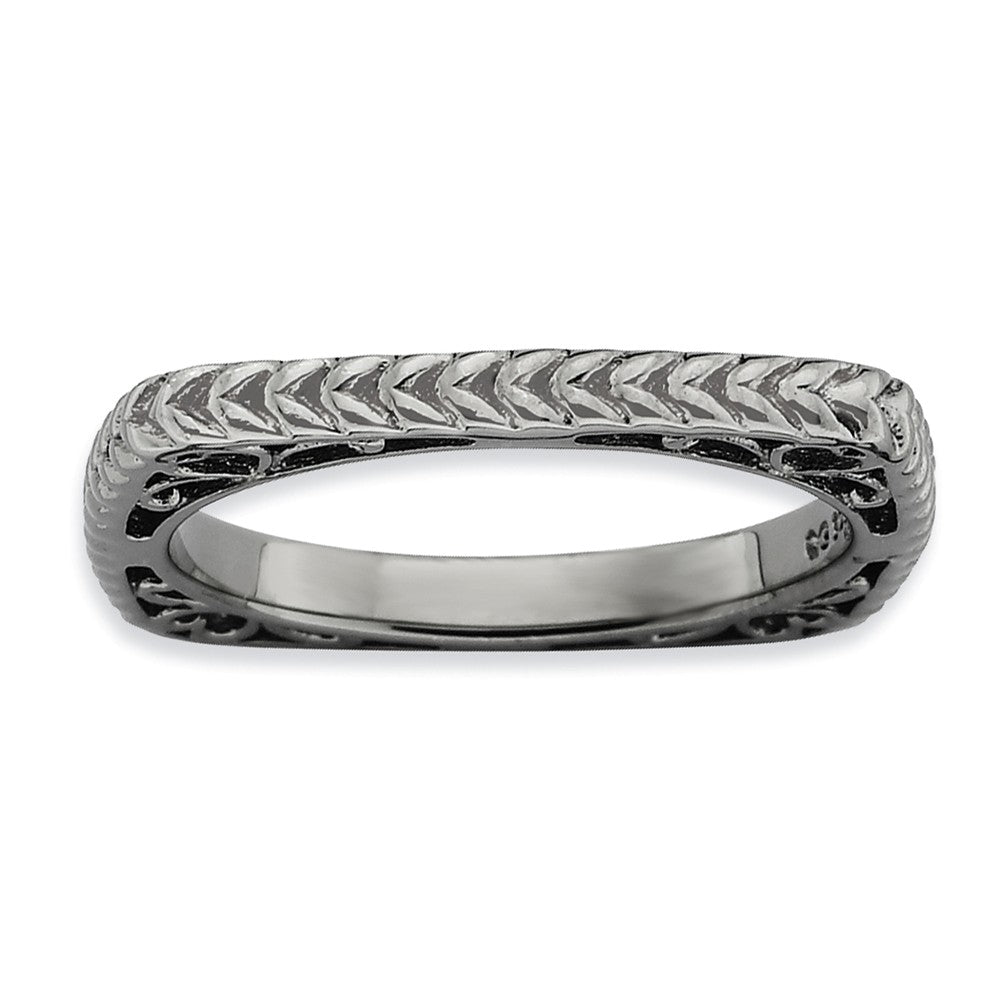 Stackable Black Plated Silver Square Wheat Band, Item R9192 by The Black Bow Jewelry Co.