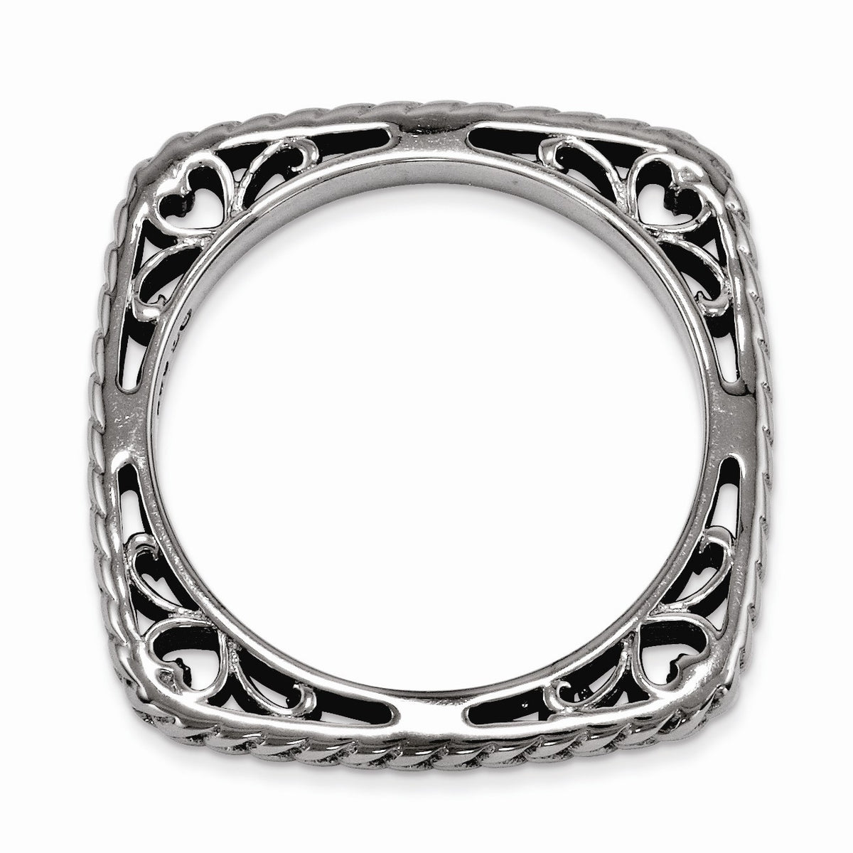 Alternate view of the Stackable Black Plated Silver Square Wheat Band by The Black Bow Jewelry Co.