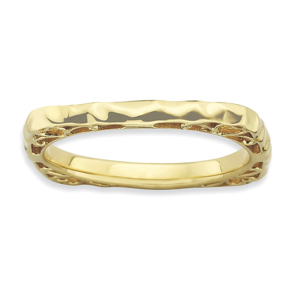 2.25mm Stackable 14K Gold Plated Silver Square Hammered Band, Item R9193 by The Black Bow Jewelry Co.