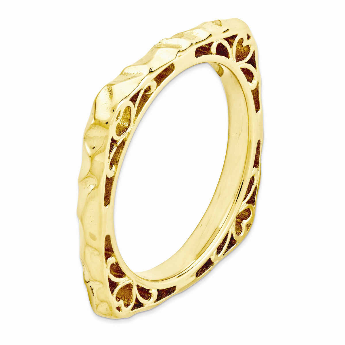 Alternate view of the 2.25mm Stackable 14K Gold Plated Silver Square Hammered Band by The Black Bow Jewelry Co.