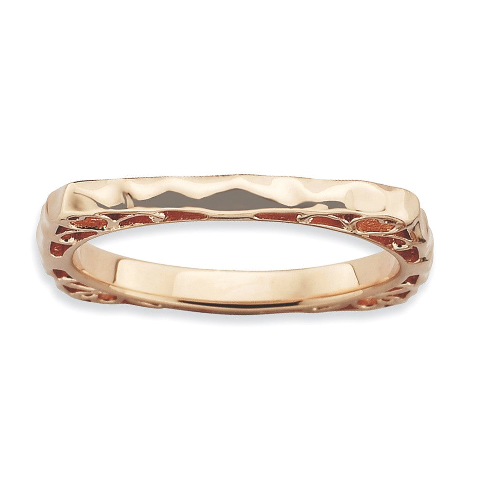 2.25mm Stackable 14K Rose Gold Plated Silver Square Hammered Band, Item R9195 by The Black Bow Jewelry Co.