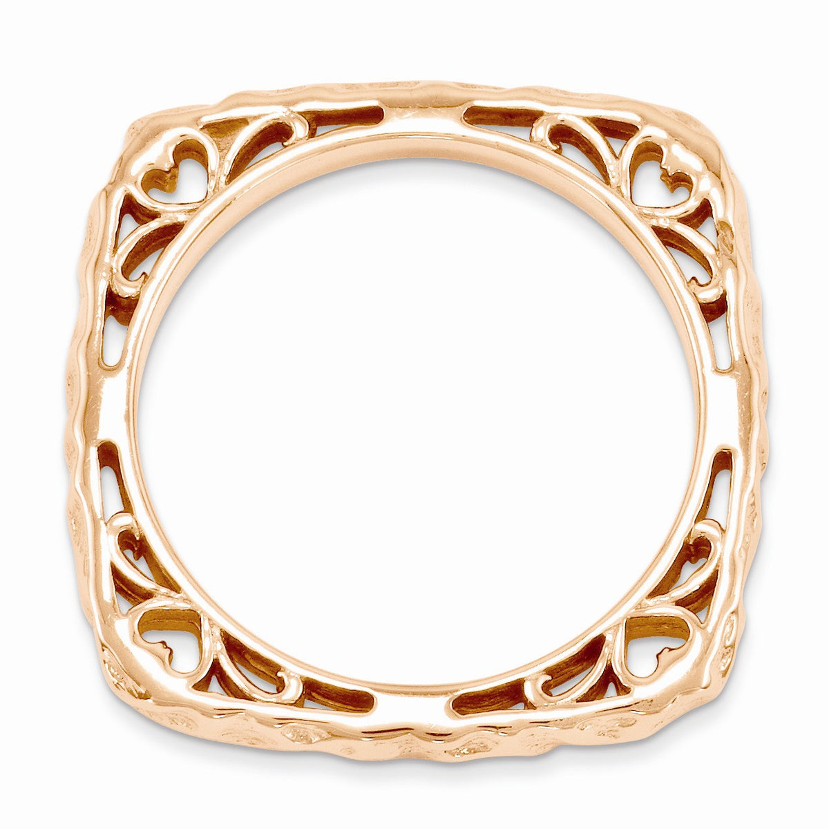 Alternate view of the 2.25mm Stackable 14K Rose Gold Plated Silver Square Hammered Band by The Black Bow Jewelry Co.