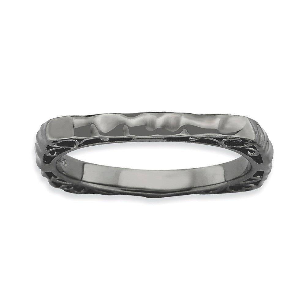 2.25mm Stackable Black Plated Silver Square Hammered Scroll Band, Item R9196 by The Black Bow Jewelry Co.