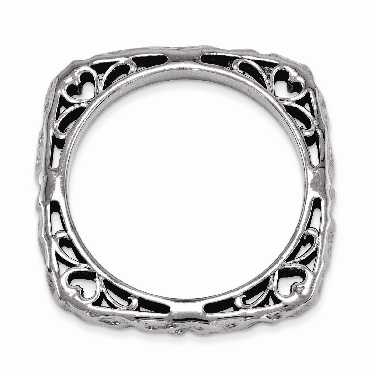 Alternate view of the 2.25mm Stackable Black Plated Silver Square Hammered Scroll Band by The Black Bow Jewelry Co.