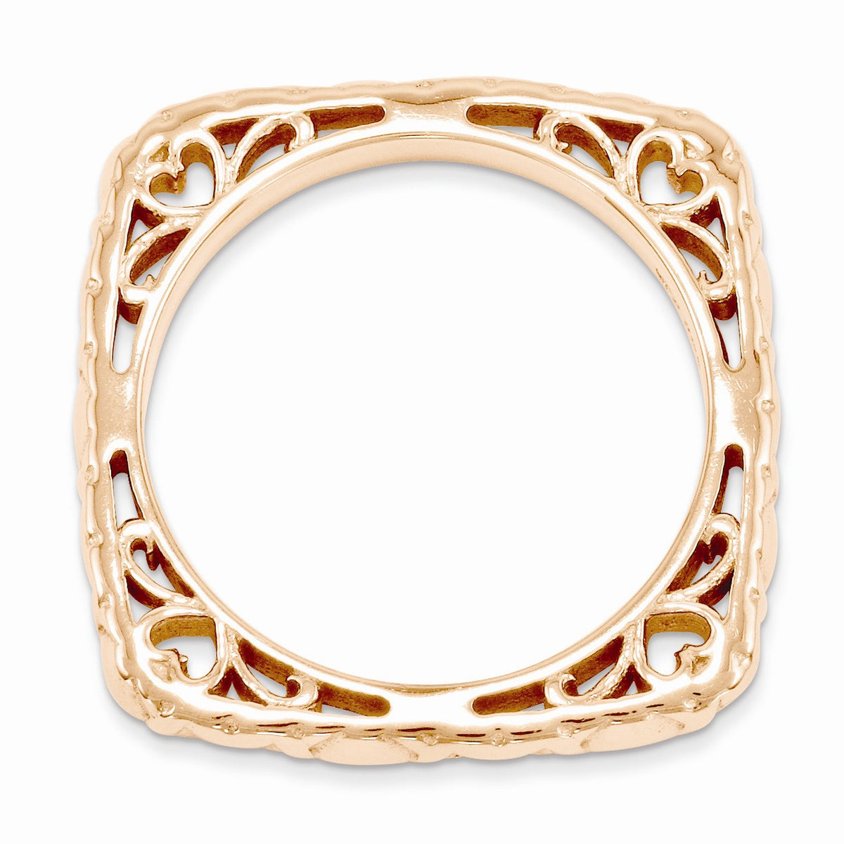 Alternate view of the 2.25mm Stackable 14K Rose Gold Plated Silver Square Heart Band by The Black Bow Jewelry Co.