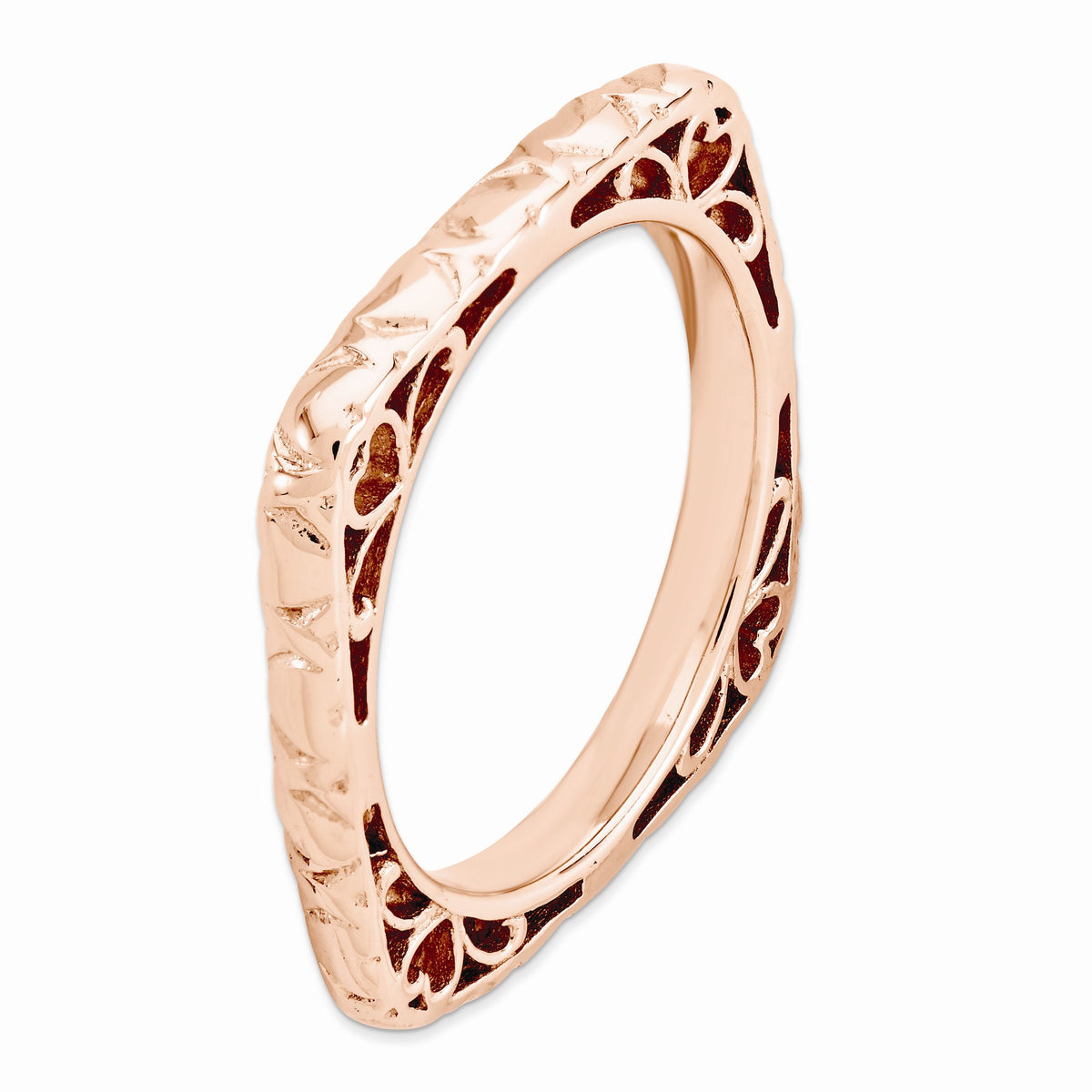 Alternate view of the 2.25mm Stackable 14K Rose Gold Plated Silver Square Heart Band by The Black Bow Jewelry Co.