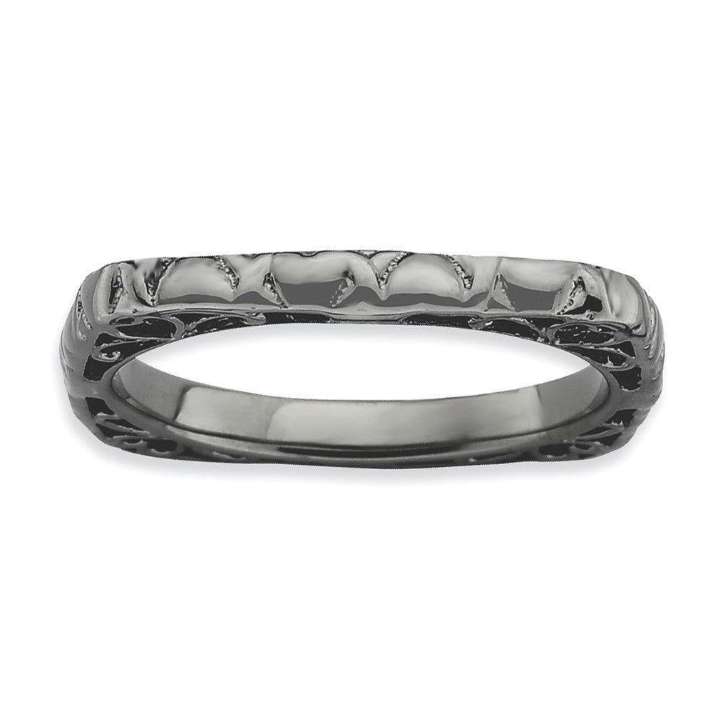 2.25mm Stackable Black Plated Silver Square Heart Band, Item R9200 by The Black Bow Jewelry Co.