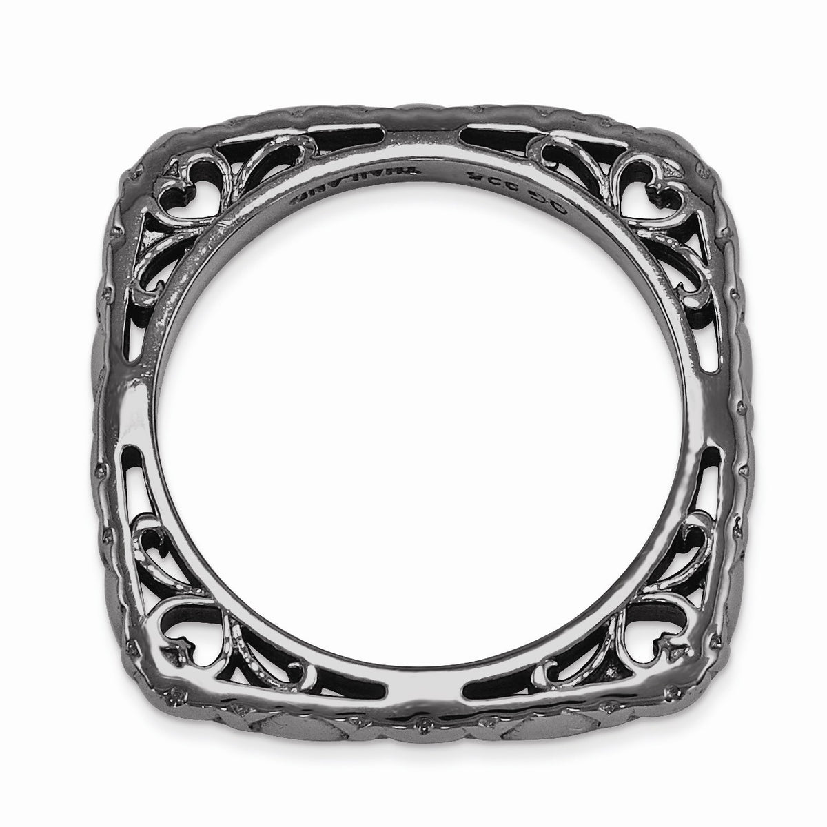 Alternate view of the 2.25mm Stackable Black Plated Silver Square Heart Band by The Black Bow Jewelry Co.