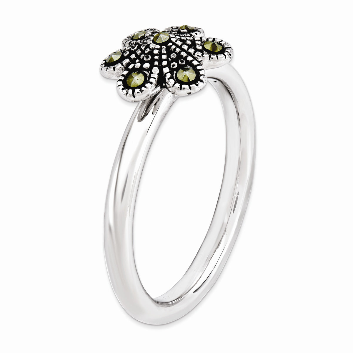 Alternate view of the 2.25mm Sterling Silver Stackable Marcasite Flower Ring by The Black Bow Jewelry Co.