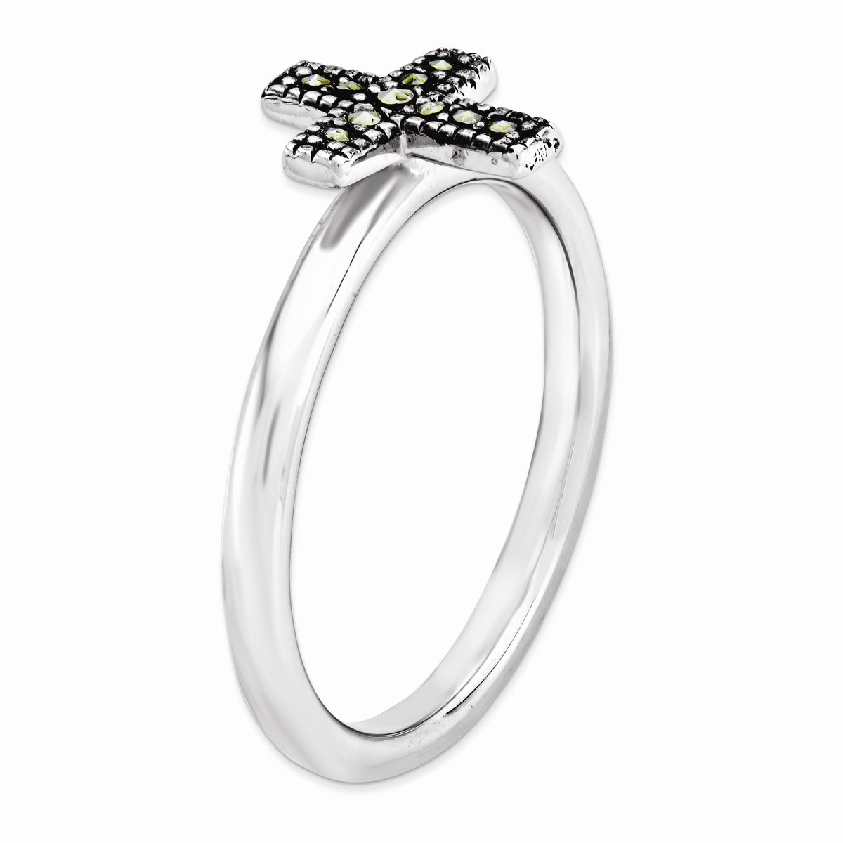 Alternate view of the 2.25mm Sterling Silver Stackable Marcasite Cross Ring by The Black Bow Jewelry Co.