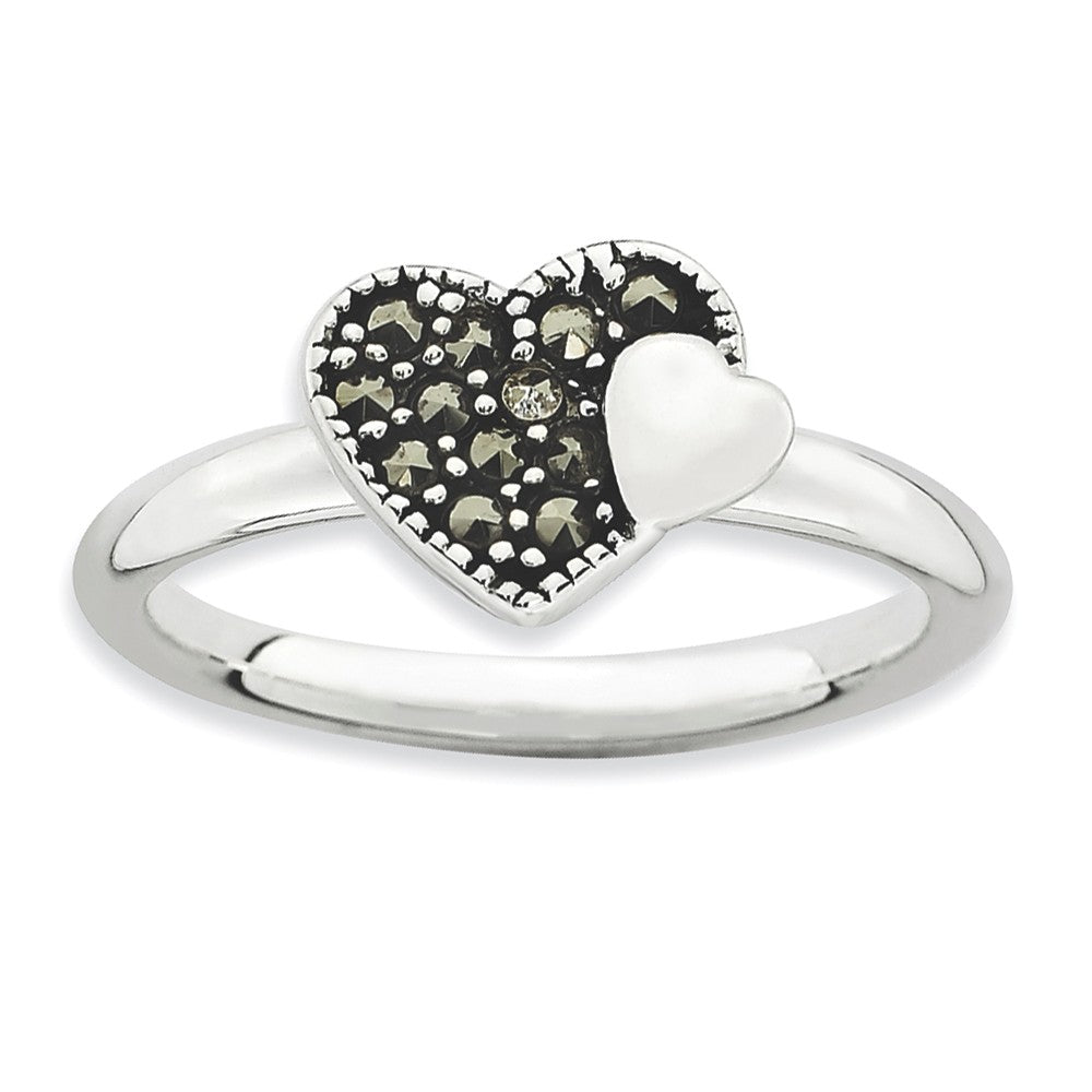 2.25mm Sterling Silver Stackable Marcasite Heart Ring, Item R9209 by The Black Bow Jewelry Co.