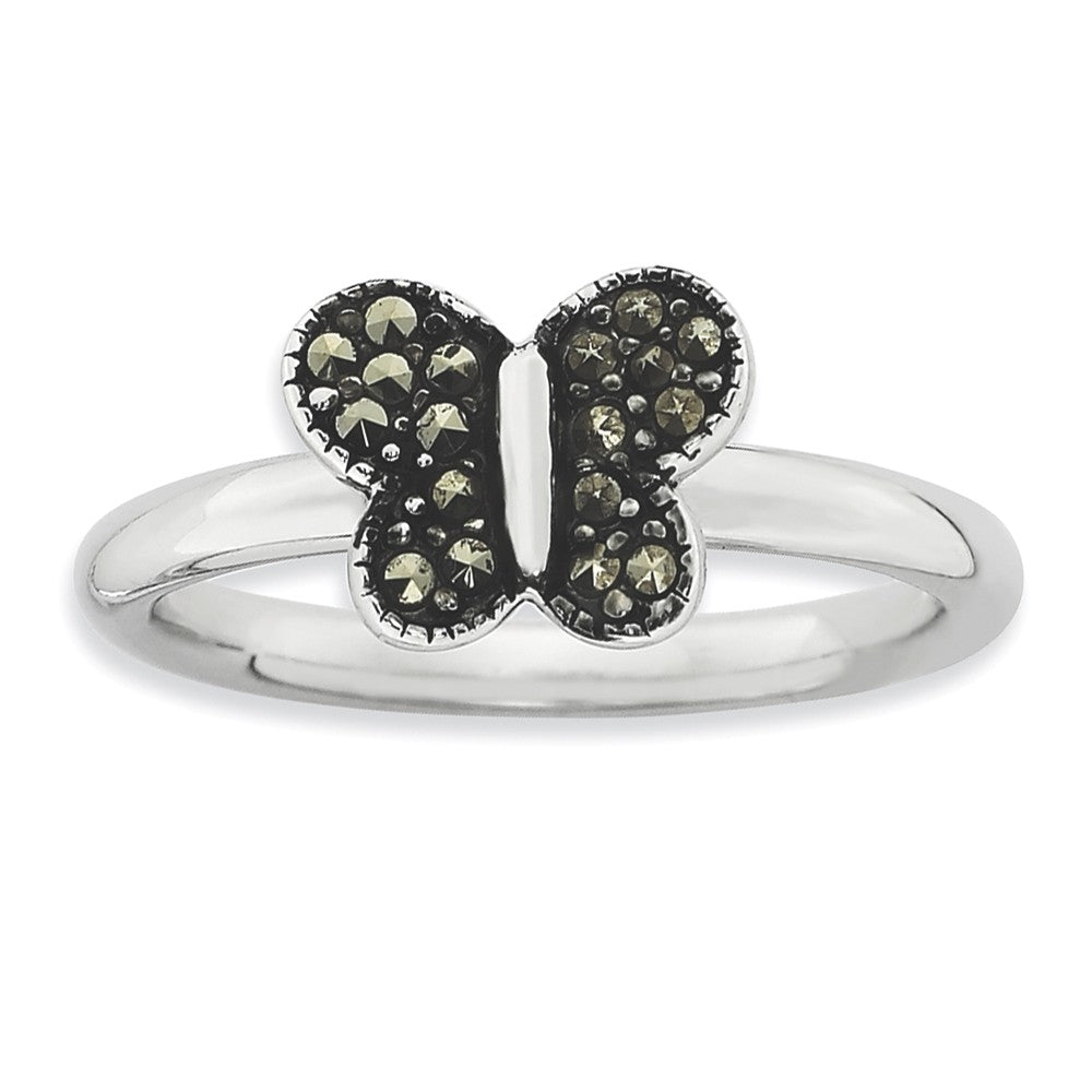 2.25mm Sterling Silver Stackable Marcasite Butterfly Ring, Item R9210 by The Black Bow Jewelry Co.