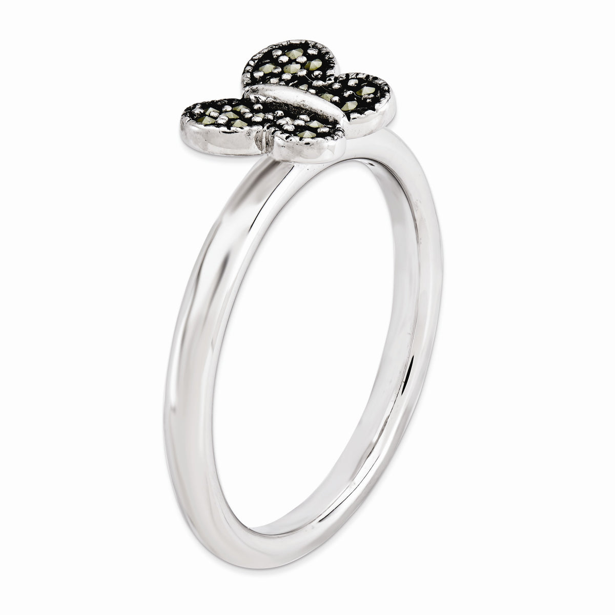 Alternate view of the 2.25mm Sterling Silver Stackable Marcasite Butterfly Ring by The Black Bow Jewelry Co.