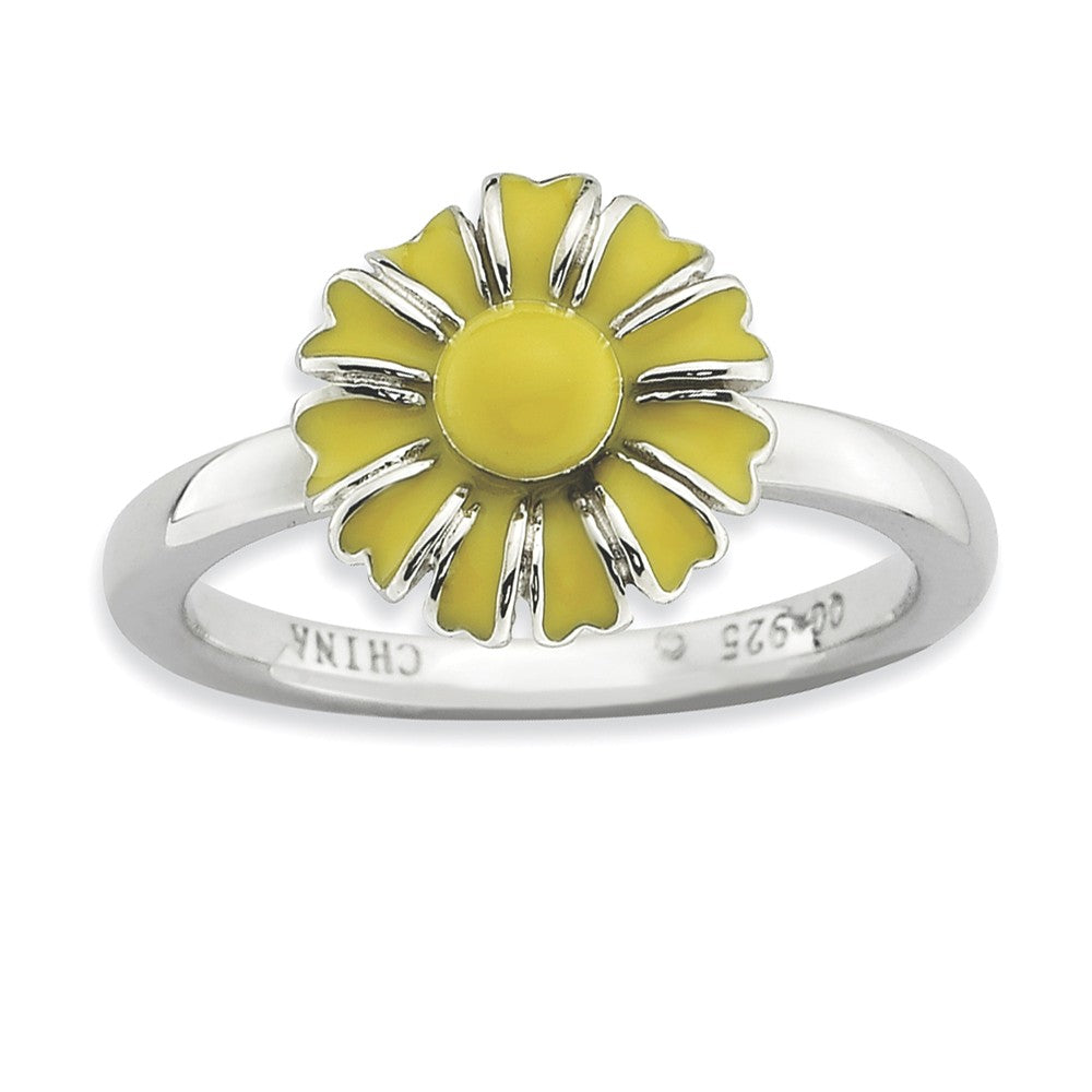 2.25mm Sterling Silver Stackable Enameled Daisy Ring, Item R9216 by The Black Bow Jewelry Co.
