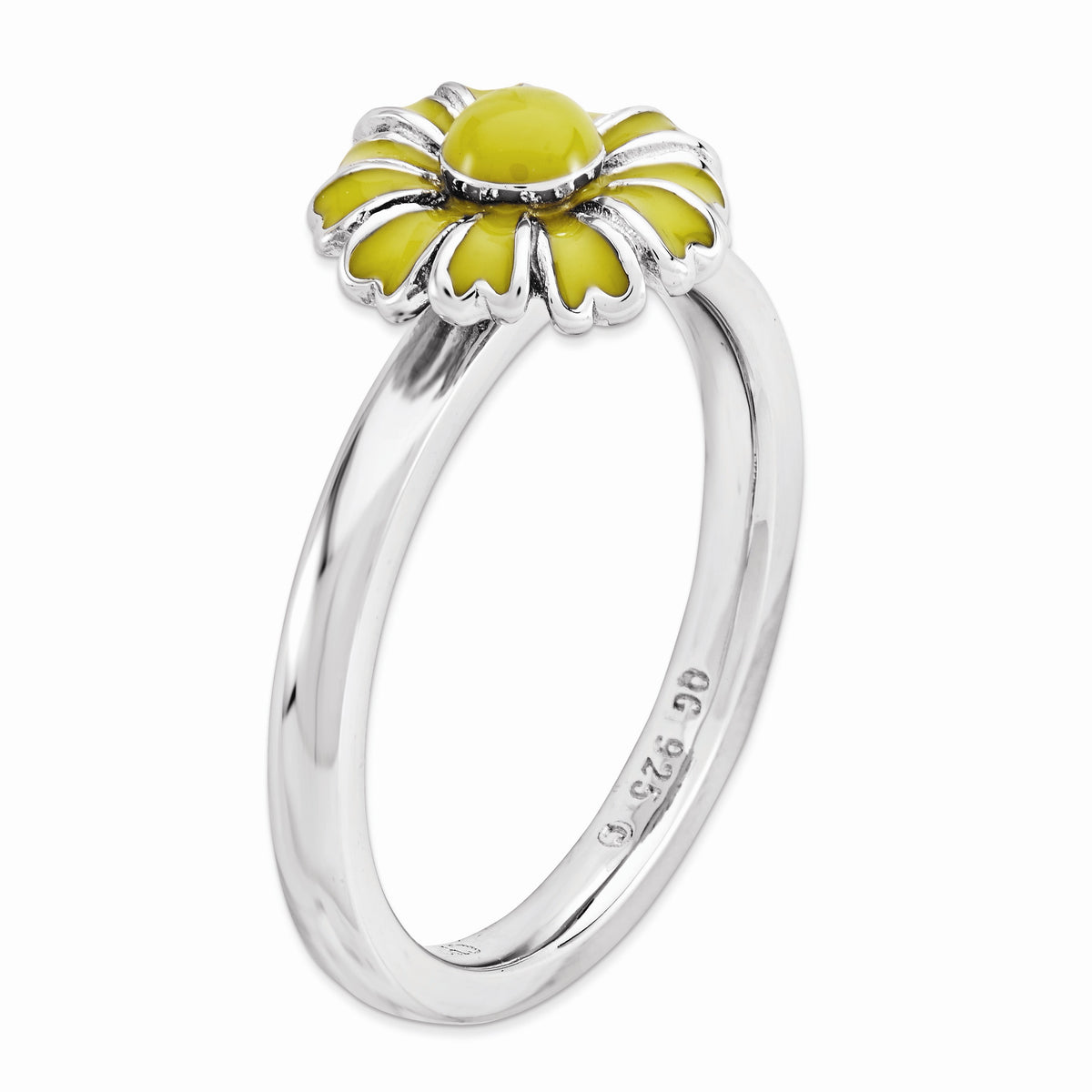 Alternate view of the 2.25mm Sterling Silver Stackable Enameled Daisy Ring by The Black Bow Jewelry Co.