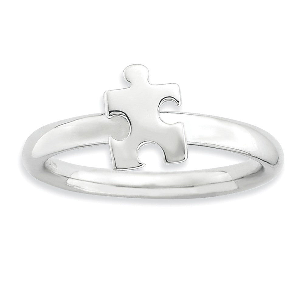 Silver Stackable Puzzle Piece Awareness Ring, Item R9225 by The Black Bow Jewelry Co.