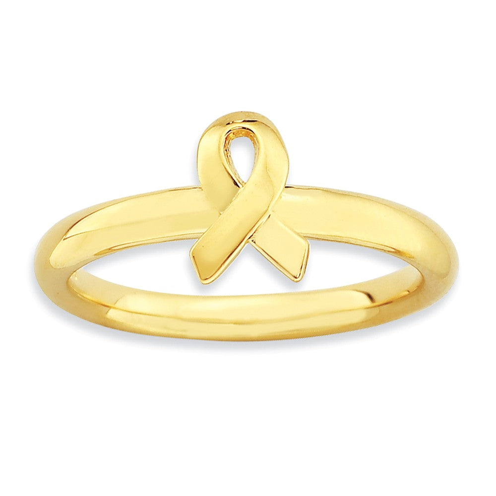 2.5mm Stackable 14K Yellow Gold Plated Silver Awareness Ribbon Ring, Item R9226 by The Black Bow Jewelry Co.
