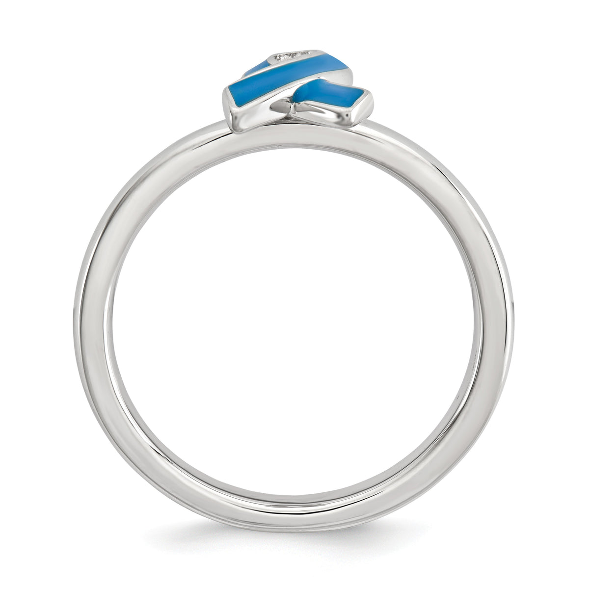 Alternate view of the Silver Stackable Blue Enamel Awareness Ribbon Ring by The Black Bow Jewelry Co.