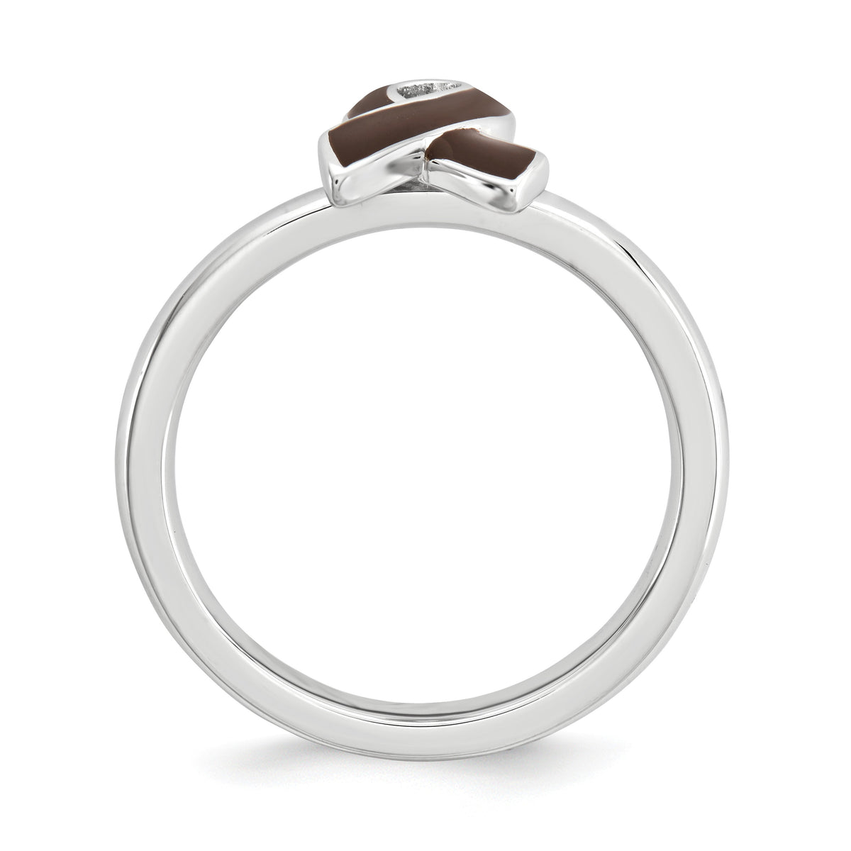 Alternate view of the Silver Stackable Brown Enamel Awareness Ribbon Ring by The Black Bow Jewelry Co.
