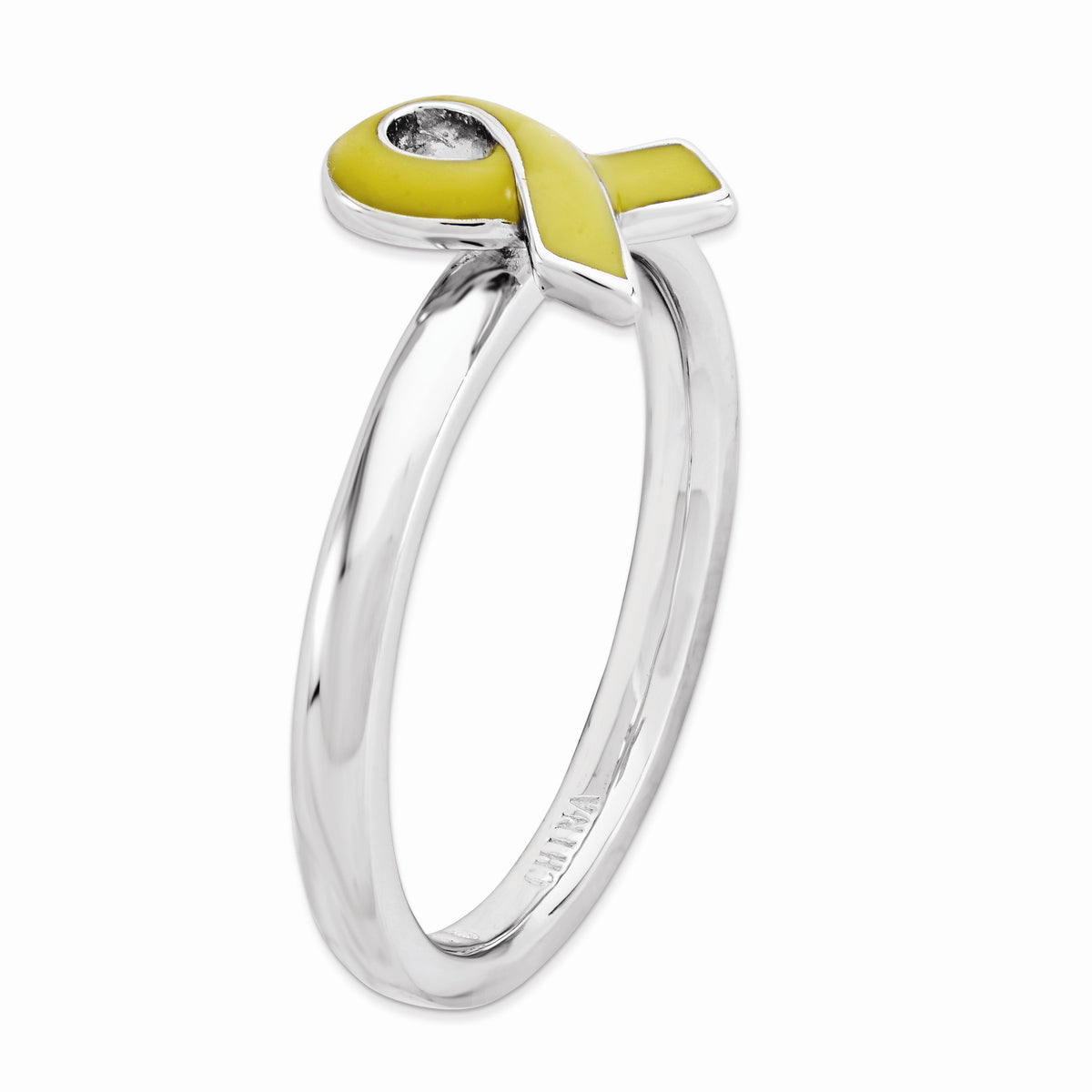 Alternate view of the Silver Stackable Yellow Enamel Awareness Ribbon Ring by The Black Bow Jewelry Co.