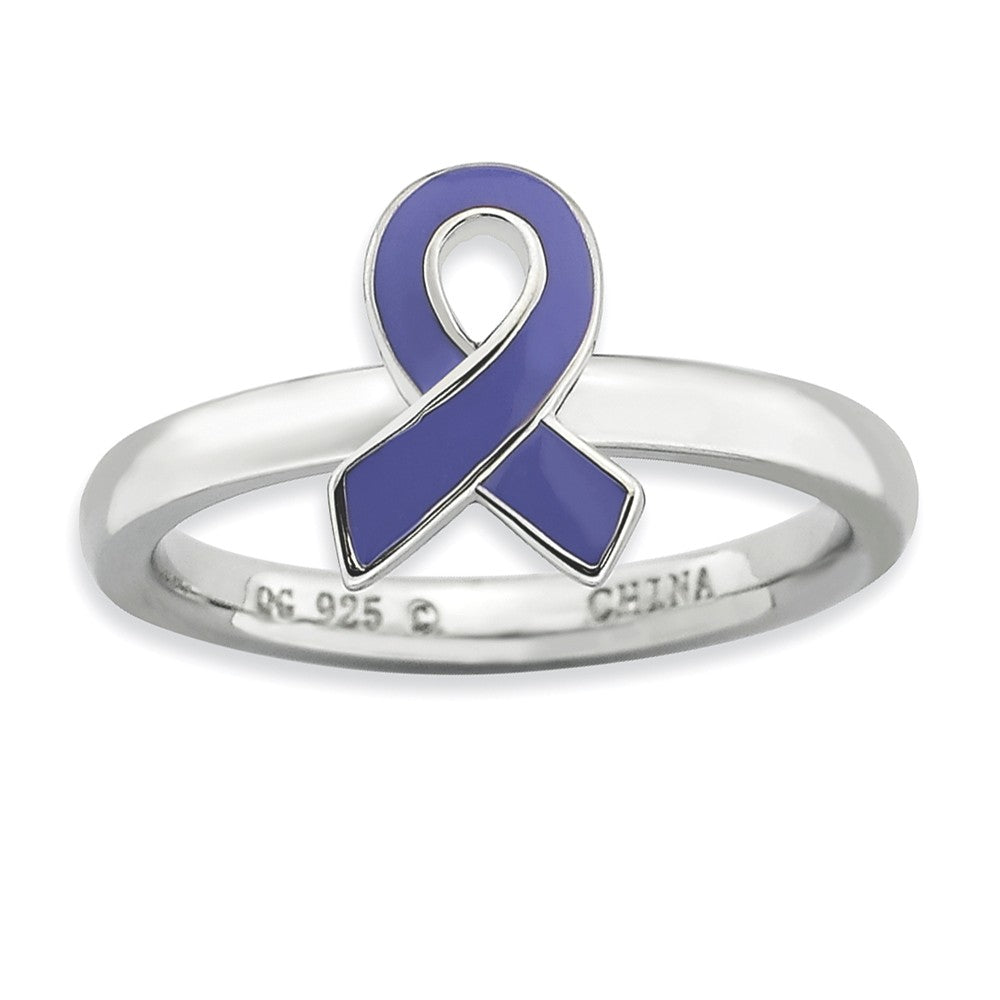 Silver Stackable Purple Enamel Awareness Ribbon Ring, Item R9238 by The Black Bow Jewelry Co.
