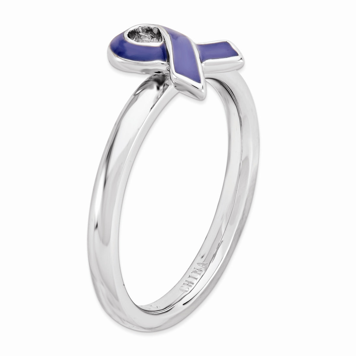 Alternate view of the Silver Stackable Purple Enamel Awareness Ribbon Ring by The Black Bow Jewelry Co.