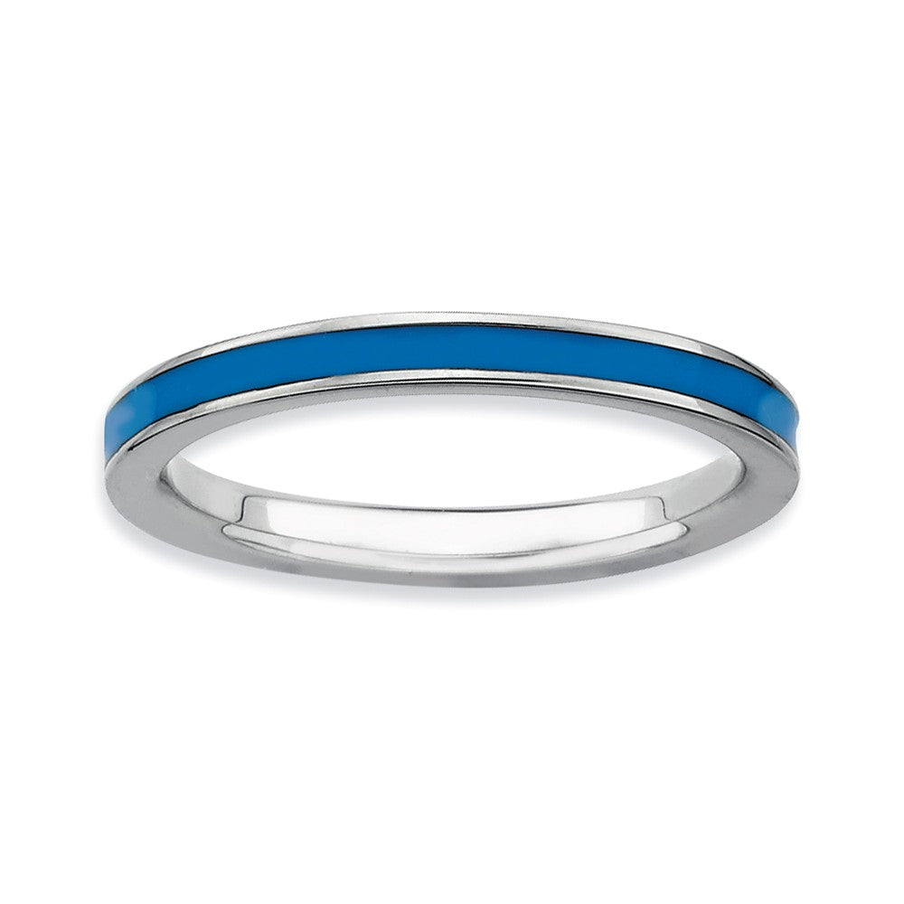 2.25mm Sterling Silver Stackable Blue Enameled Band, Item R9245 by The Black Bow Jewelry Co.