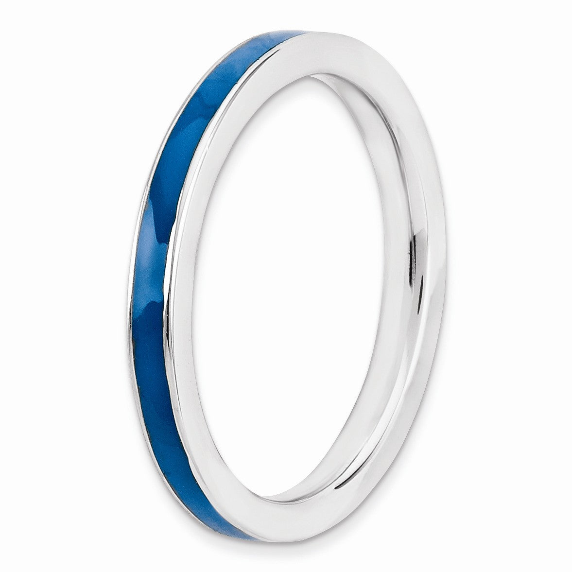 Alternate view of the 2.25mm Sterling Silver Stackable Blue Enameled Band by The Black Bow Jewelry Co.