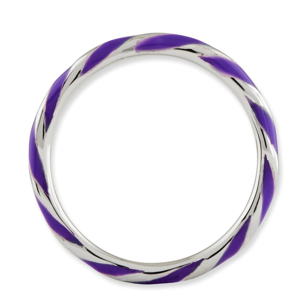 Alternate view of the 2.4mm Silver Twisted Purple Enameled Stackable Band by The Black Bow Jewelry Co.